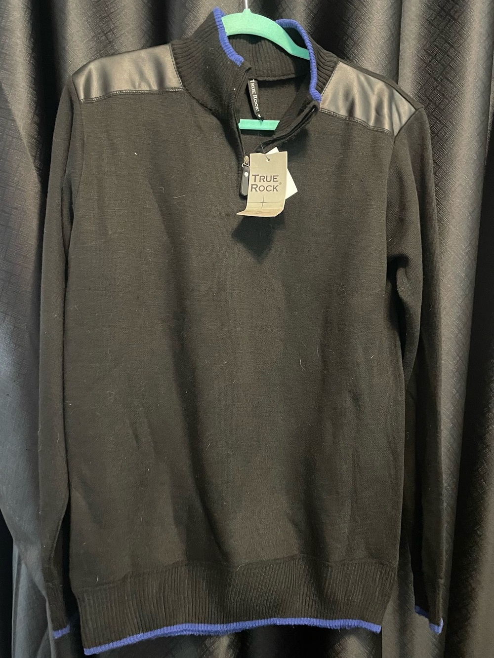 TRUE ROCK Men’s Black Zip-Up Sweater with Blue Trim